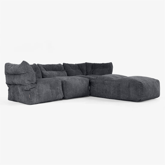 Sofá Modular de 3 Plazas con Chaise Longue y Brazos - Pana Clásica Negro 02