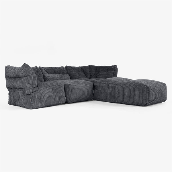 Sofá Modular de 3 Plazas con Chaise Longue y Brazos - Pana Clásica Negro 01