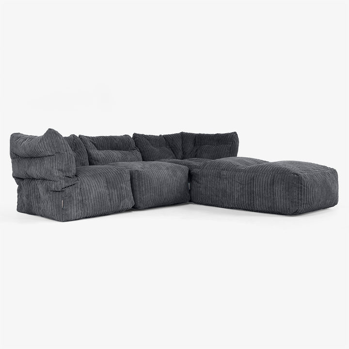 Sofá Modular de 3 Plazas con Chaise Longue y Brazos - Pana Clásica Negro 02