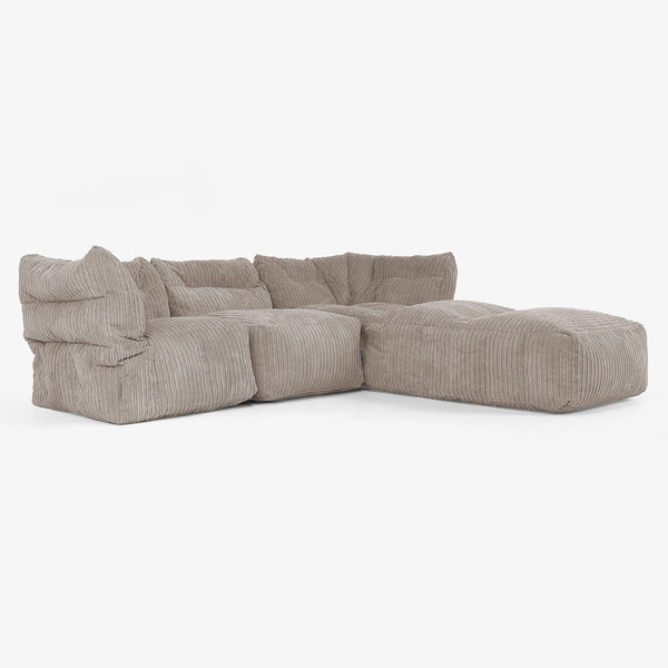 Sofá Modular de 3 Plazas con Chaise Longue y Brazos - Pana Clásica Marrón empolvado 01