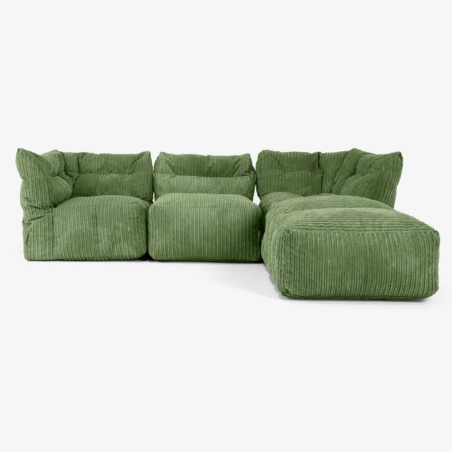 Sofá Modular de 3 Plazas con Chaise Longue y Brazos - Pana Clásica Bosque Verde 01