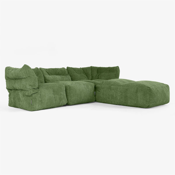 Sofá Modular de 3 Plazas con Chaise Longue y Brazos - Pana Clásica Bosque Verde 01