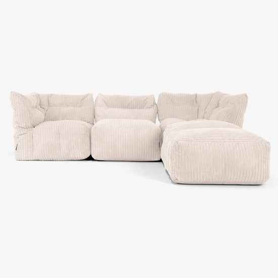 Sofá Modular de 3 Plazas con Chaise Longue y Brazos - Pana Clásica Marfil 01