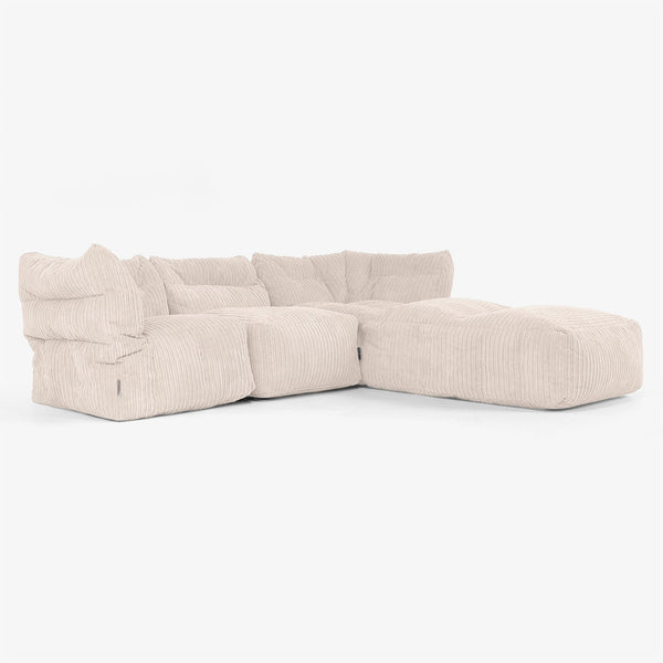 Sofá Modular de 3 Plazas con Chaise Longue y Brazos - Pana Clásica Marfil 01