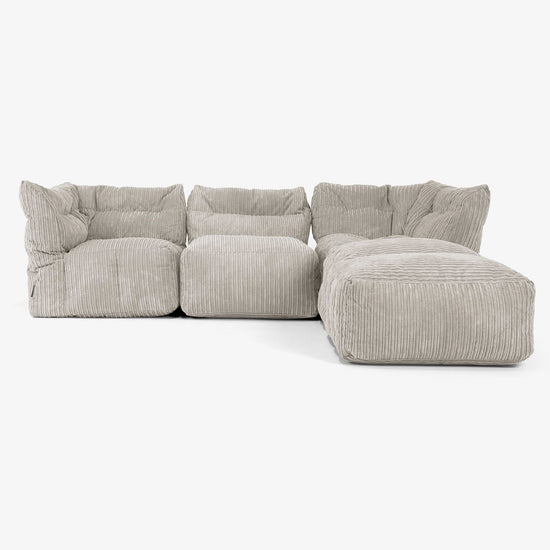 Sofá Modular de 3 Plazas con Chaise Longue y Brazos - Pana Clásica Visón 01