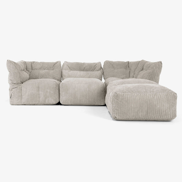 Sofá Modular de 3 Plazas con Chaise Longue y Brazos - Pana Clásica Visón 01