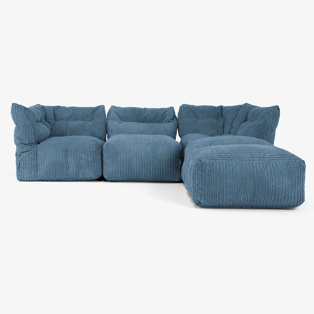 Sofá Modular de 3 Plazas con Chaise Longue y Brazos - Pana Clásica Azul marino 01