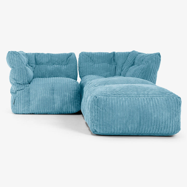 Sofá Modular de 2 Plazas con Chaise Longue - Pana Clásica Egeo Azul 01