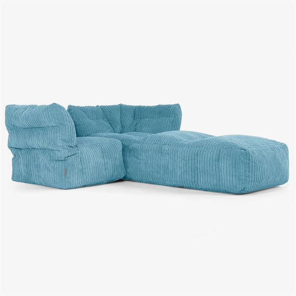 Sofá Modular de 2 Plazas con Chaise Longue - Pana Clásica Egeo Azul 01