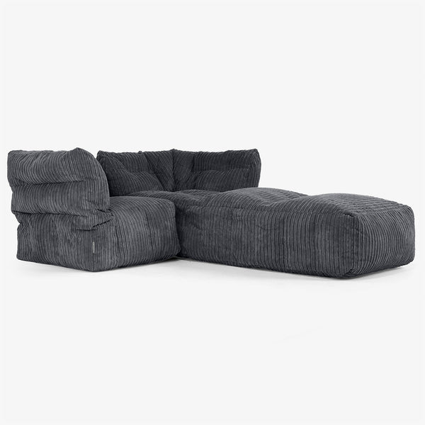 Sofá Modular de 2 Plazas con Chaise Longue - Pana Clásica Negro 01