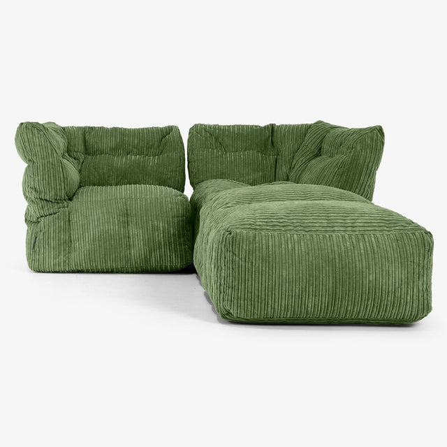 Sofá Modular de 2 Plazas con Chaise Longue - Pana Clásica Bosque Verde 01