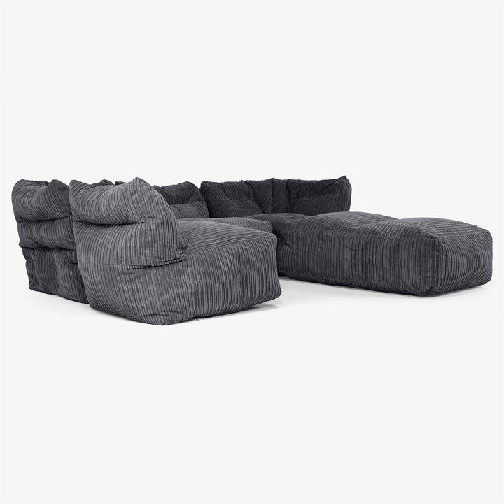 Sofá Modular de 4 Plazas con Chaise Longue - Pana Clásica Negro 04
