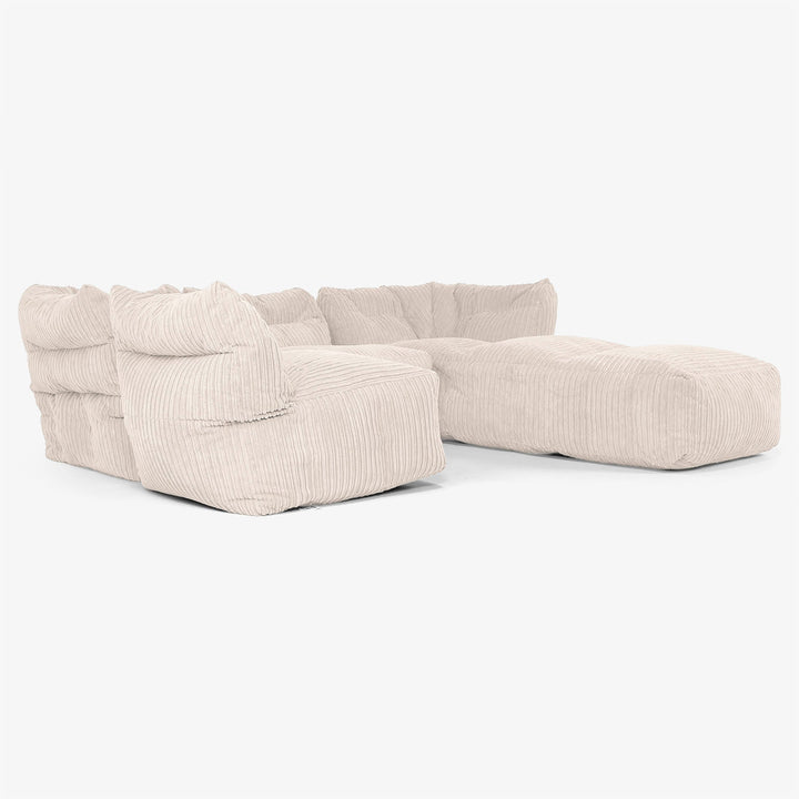 Sofá Modular de 4 Plazas con Chaise Longue - Pana Clásica Marfil 04