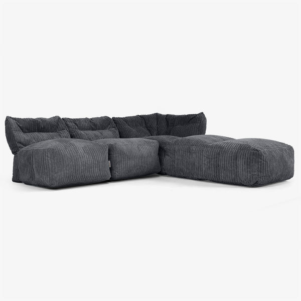 Sofá Modular de 3 Plazas con Chaise Longue, sin Brazos - Pana Clásica Negro 01