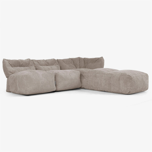 Sofá Modular de 3 Plazas con Chaise Longue, sin Brazos - Pana Clásica Marrón empolvado 01