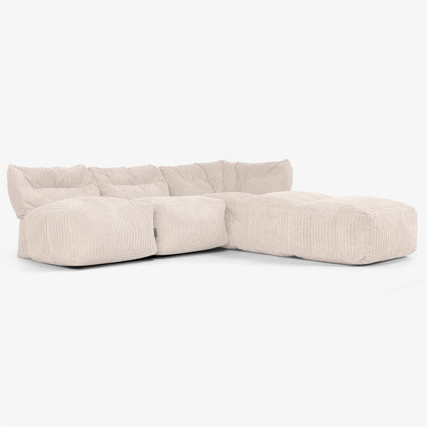 Sofá Modular de 3 Plazas con Chaise Longue, sin Brazos - Pana Clásica Marfil 01