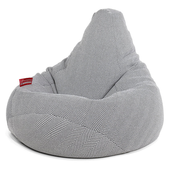 Silla De Juego Puf - Punto Tejido de Espiga Patrón Gris 02