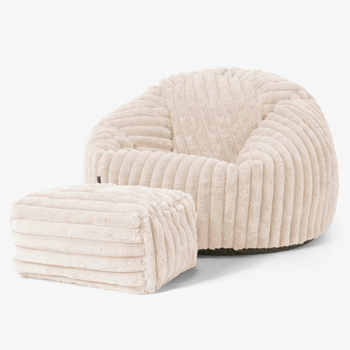 Puff Redondo - Pana de Felpa Ultra Crema 02