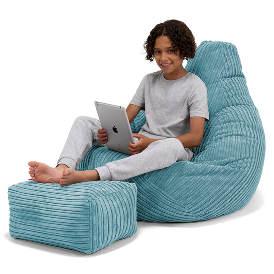 Puf Silla de Juego para Niños de 6 a 14 años - Pana Clásica Egeo Azul 01