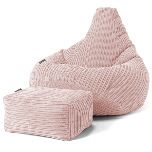 Puf Silla de Juego para Niños de 6 a 14 años - Pana Clásica Rosa Claro 01