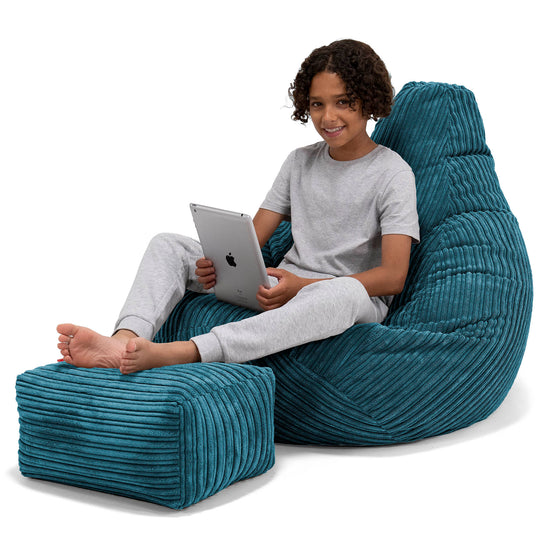 Puf Silla de Juego para Niños de 6 a 14 años - Pana Clásica Turquesa 01