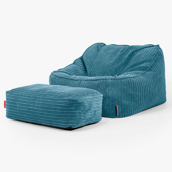 Puf Silla Encorvada - Pana Clásica Egeo Azul 02
