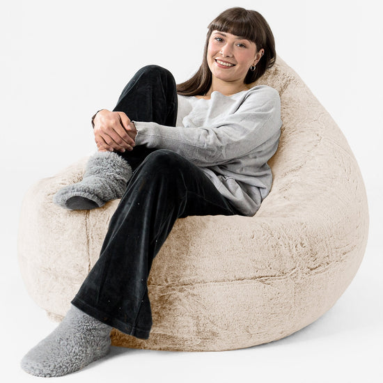 Puff Gigante Cama XL - Piel de Conejo Sintética Blanco 02