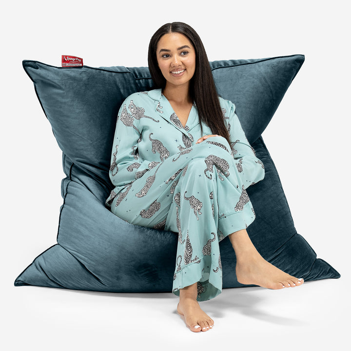 Puff Gigante Cama XL - Terciopelo Turquesa 02