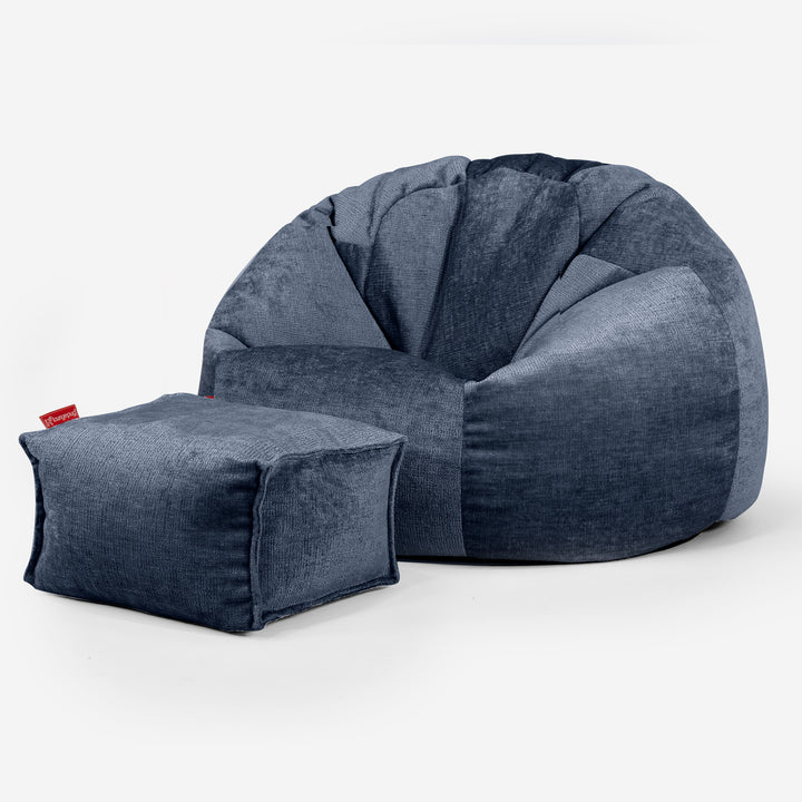 Puff Redondo - Chenille Azul marino 02