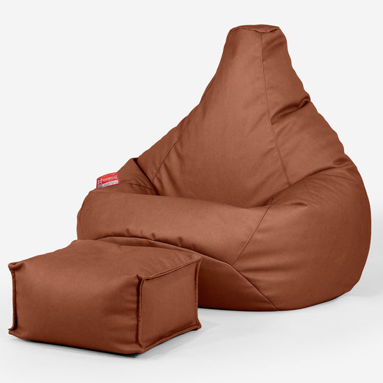 Silla De Juego Puf - Cuero Vegano Castaño 01