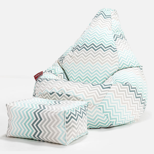 Silla De Juego Puf - Estampado Geométrico Chevron Turquesa 01