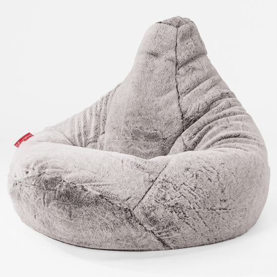 Silla De Juego Puf - Piel de Conejo Sintética Gris Claro 01