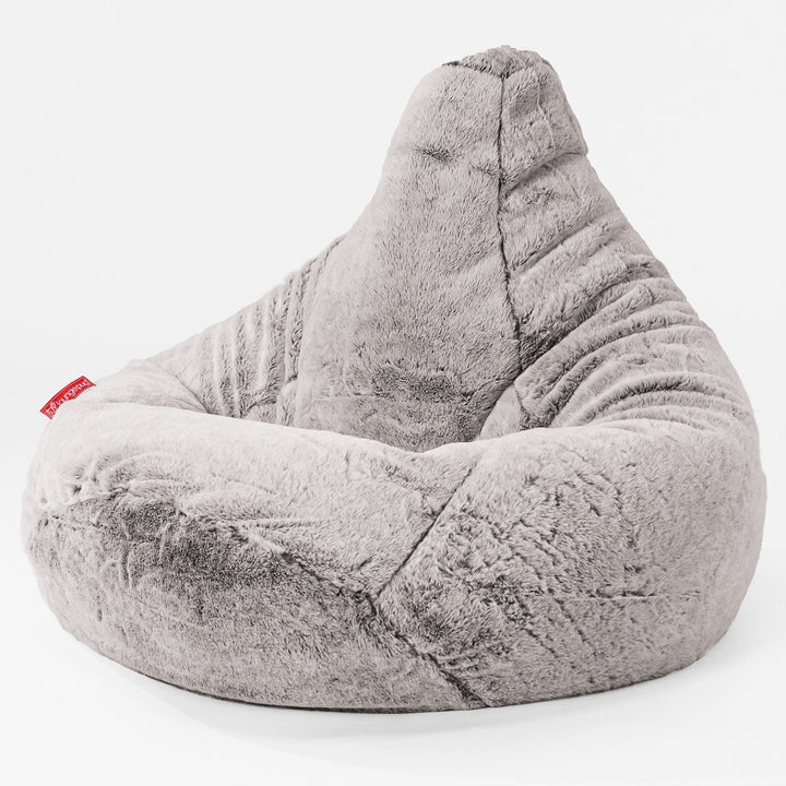 Silla De Juego Puf - Piel de Conejo Sintética Gris Claro 01