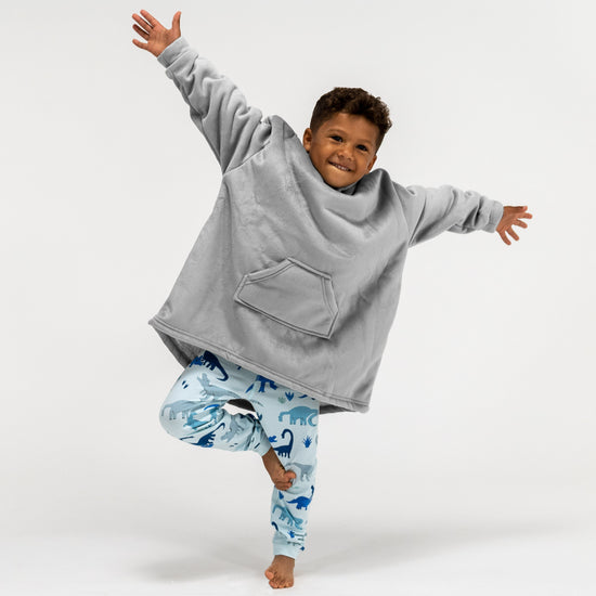 Sudadera Tipo Manta con Capucha Extragrande para Niños - Tela Minky Lisa Gris 02