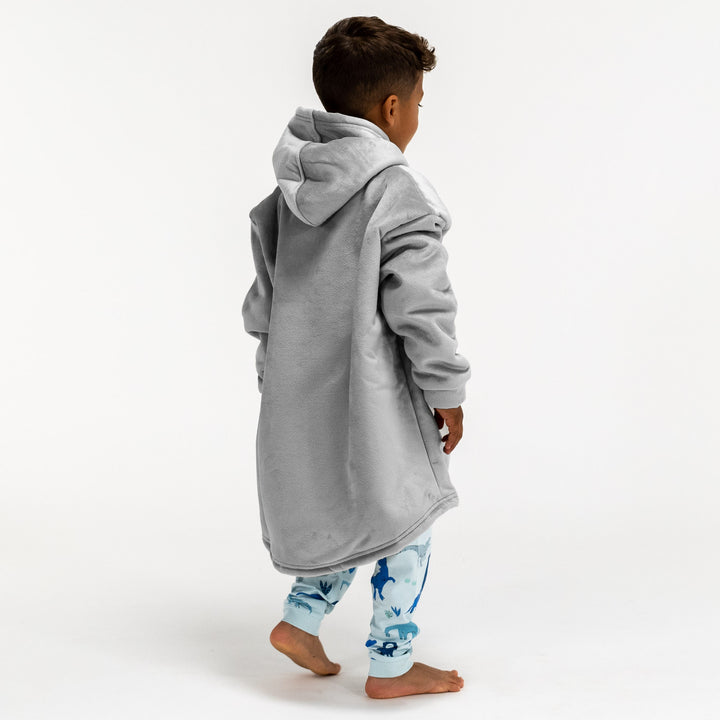 Sudadera Tipo Manta con Capucha Extragrande para Niños - Tela Minky Lisa Gris 04