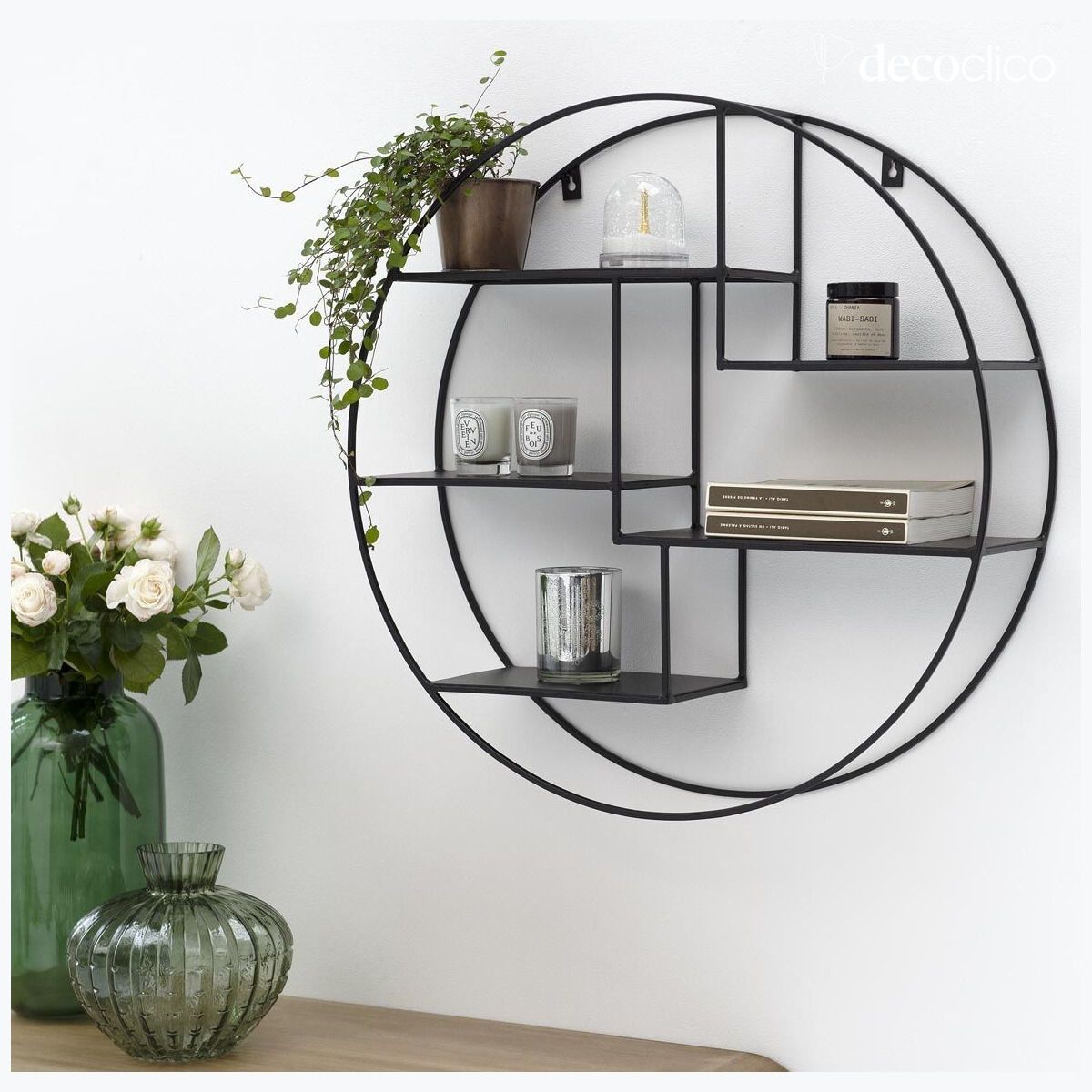 Etagère murale ronde en métal filaire finition noire 60 cm Uptown
