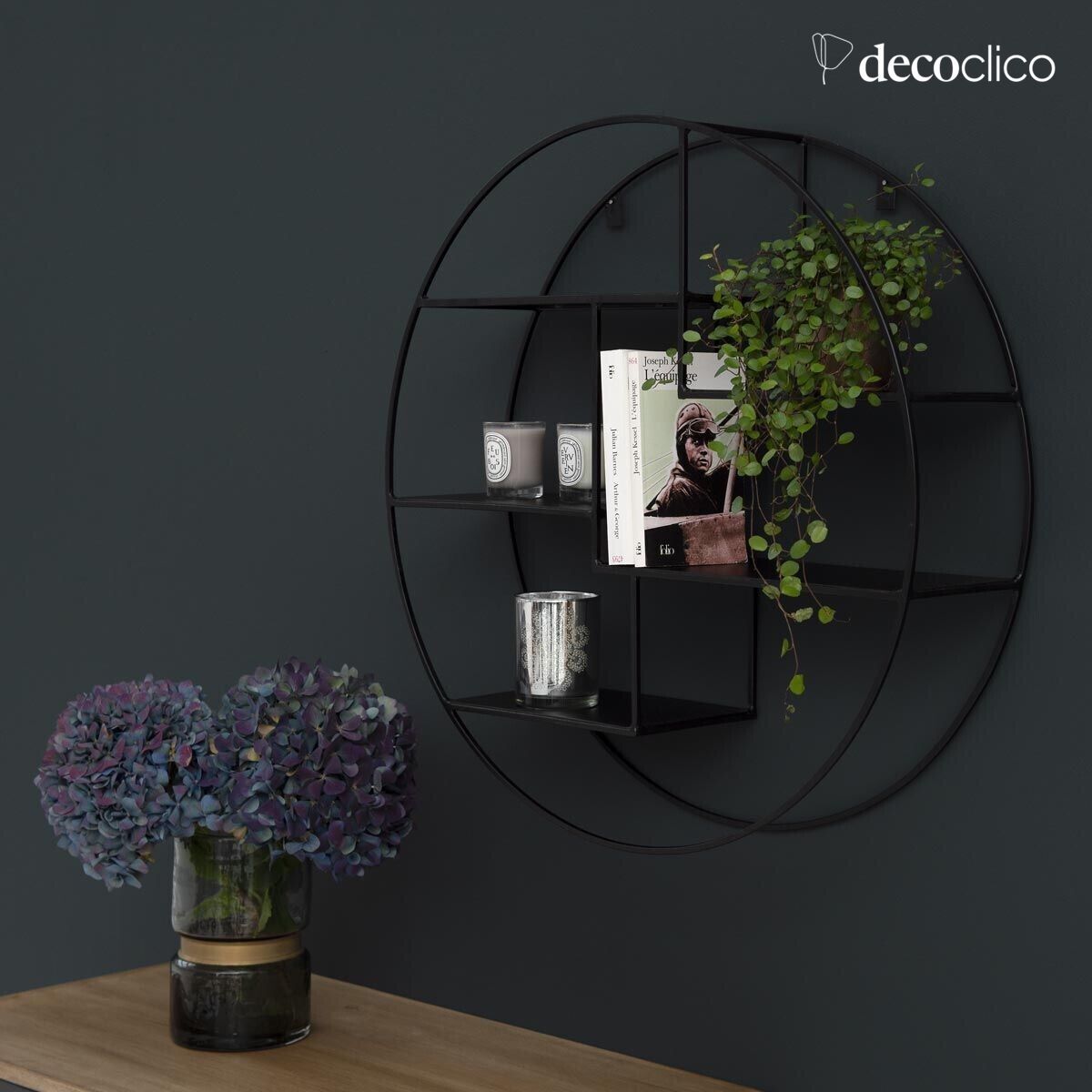 Etagère murale ronde en métal filaire finition noire 60 cm Uptown